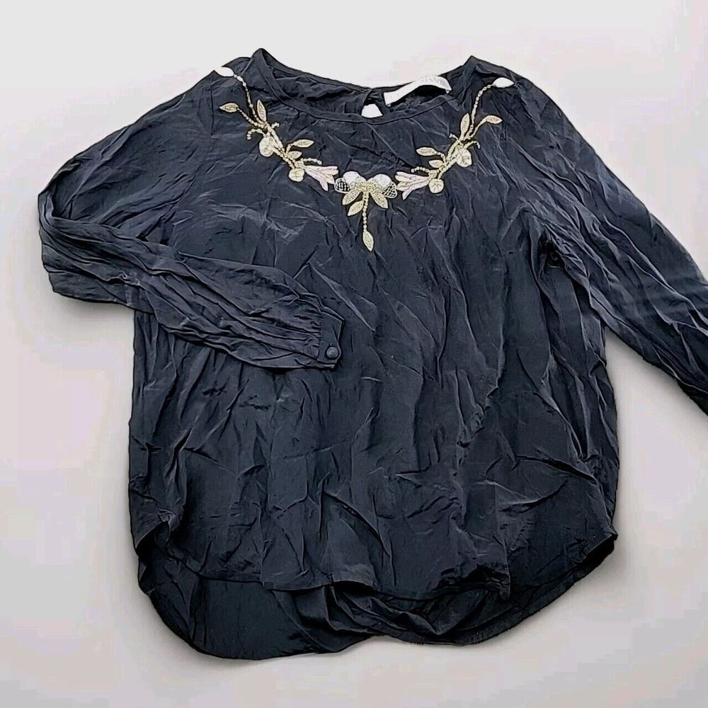 Ulla Johnson Women's 2 Silk Blouse Floral Embroidery Sequins Open Cross Back